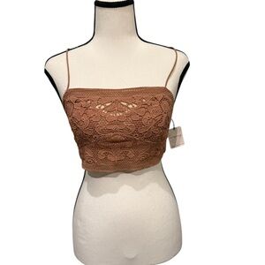 Free People Brown Lace Crop Top Macchiato brown size medium